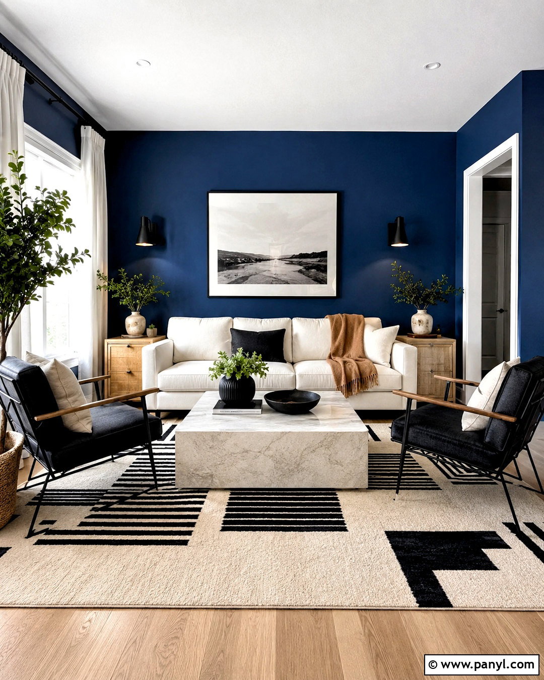 Navy Blue Walls With Black And White Decor - 20 navy blue walls living room ideas