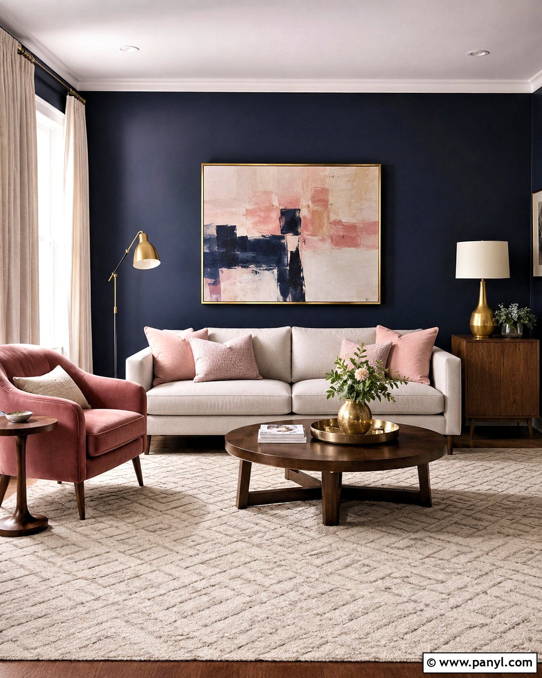Navy Blue Walls With Blush Pink Decor - 40 navy blue walls