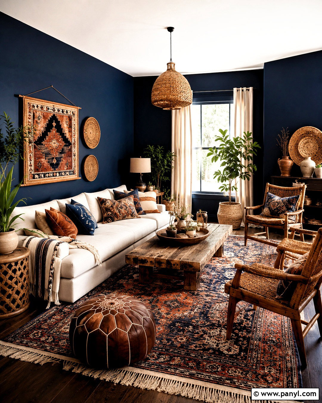Navy Blue Walls With Boho Decor - 20 navy blue walls living room ideas