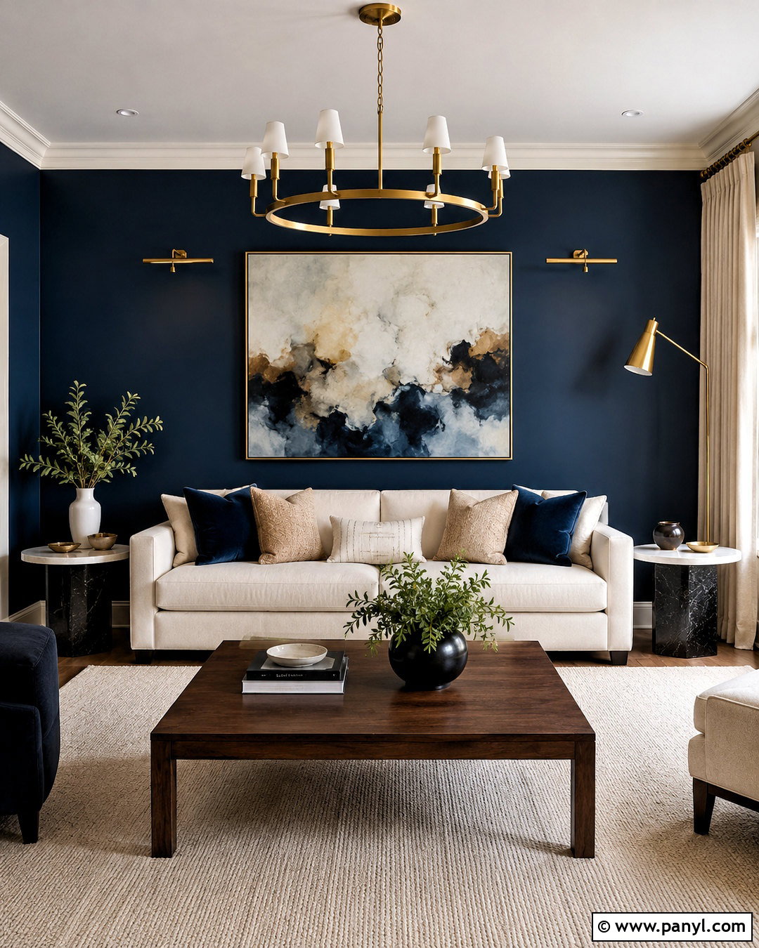 Navy Blue Walls With Brass Accents - 20 navy blue walls living room ideas