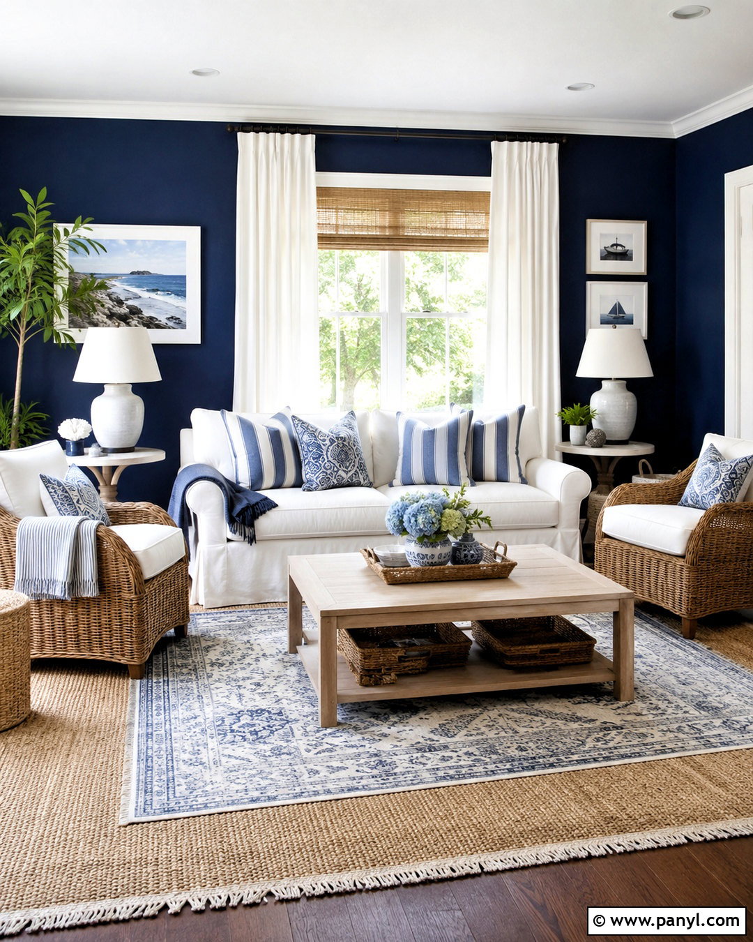 Navy Blue Walls With Coastal Decor - 20 navy blue walls living room ideas