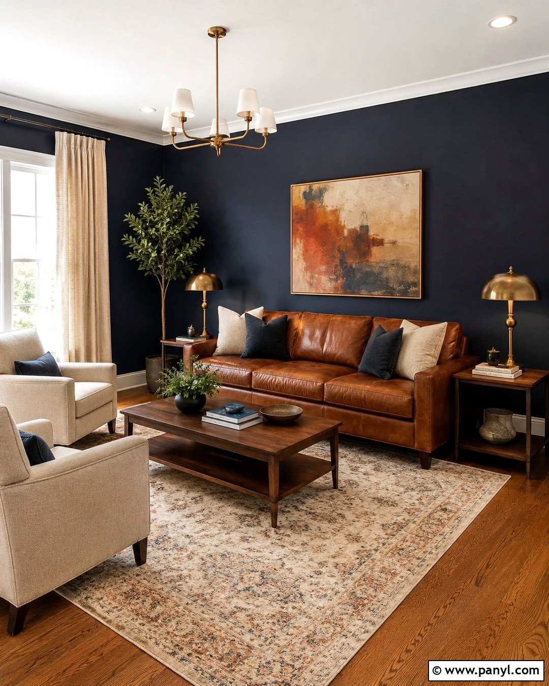 Navy Blue Walls With Cognac Brown Couch - 20 Blue Wall Brown Couch Ideas