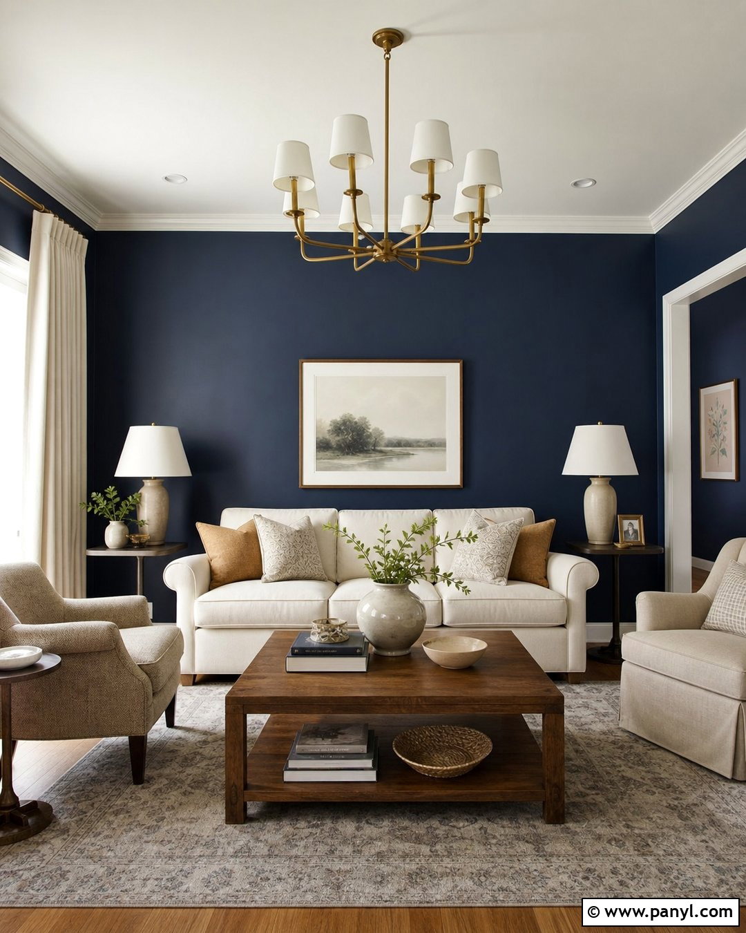 Navy Blue Walls With Cream And Brass - 20 How To Style Blue Walls