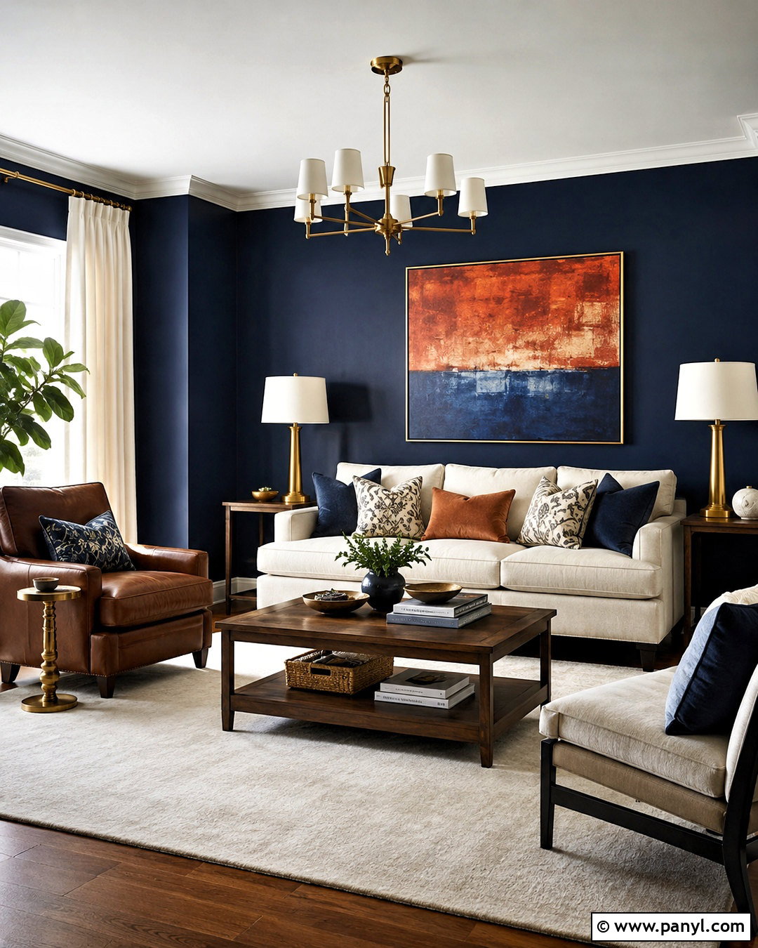 Navy Blue Walls With Cream Sofa - 20 blue walls living room ideas