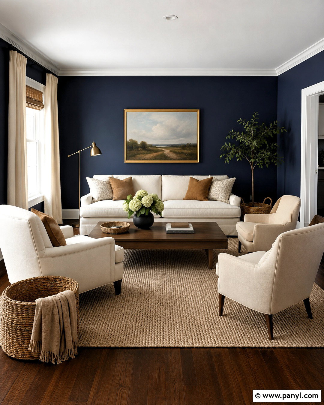 Navy Blue Walls With Cream Sofa - 20 blue wall living room ideas