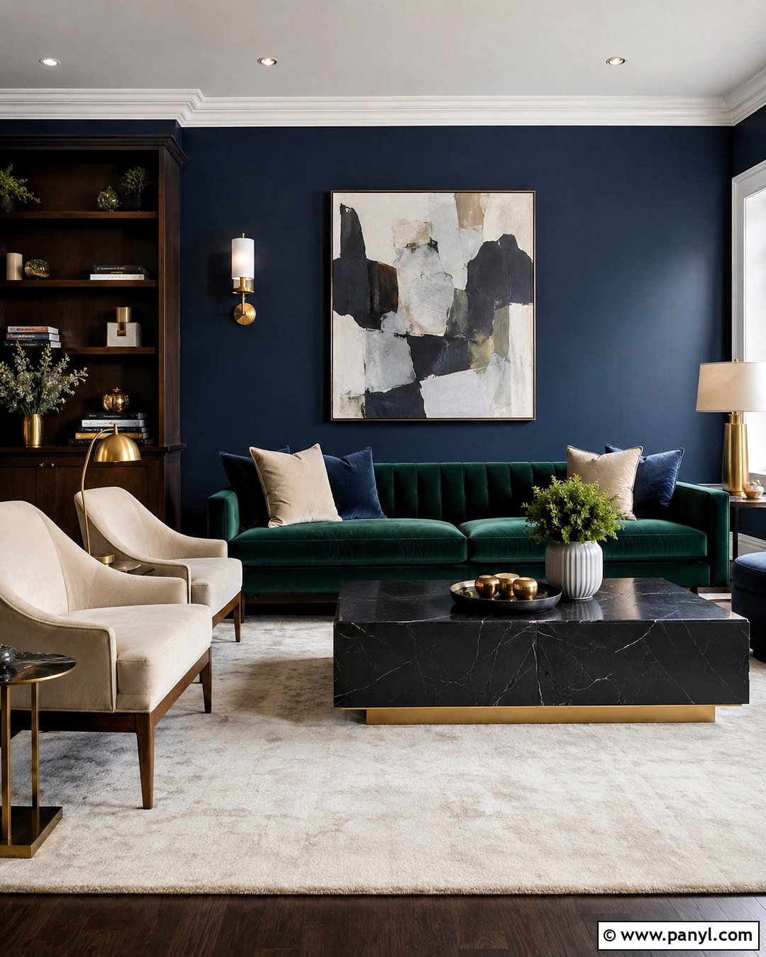 Navy Blue Walls With Emerald Green Seating - 40 navy blue walls