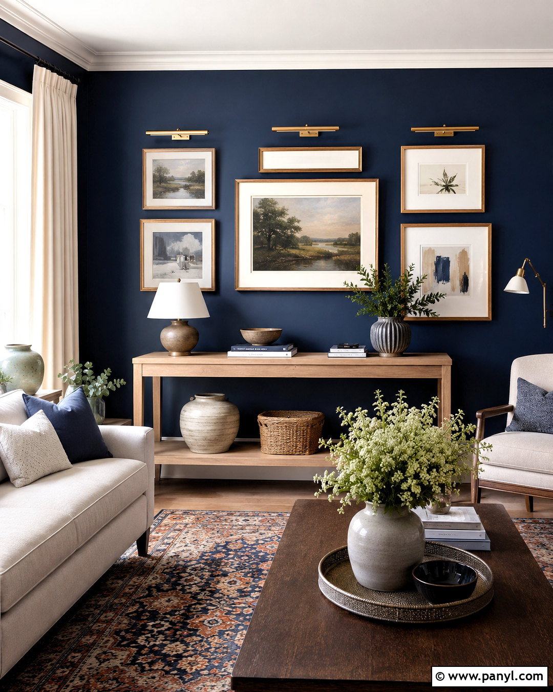 Navy Blue Walls With Gallery Art - 40 navy blue walls