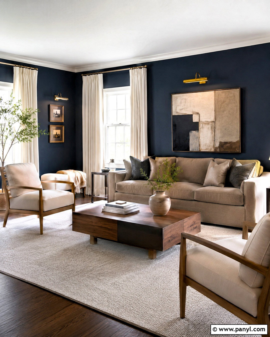 Navy Blue Walls With Greige Upholstery - 40 navy blue walls