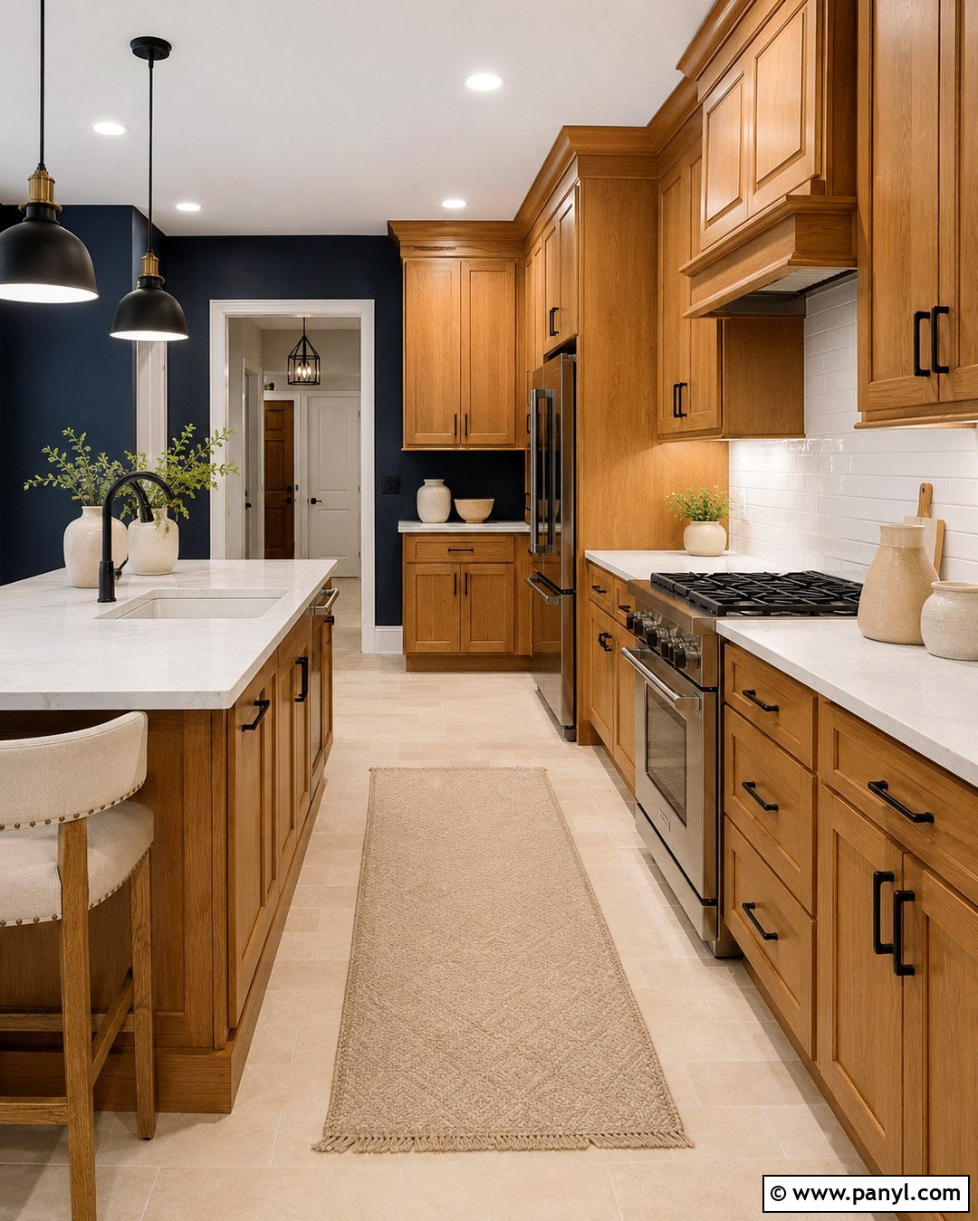 Navy Blue Walls With Honey Oak Cabinets - 20 Blue Walls Oak Cabinets
