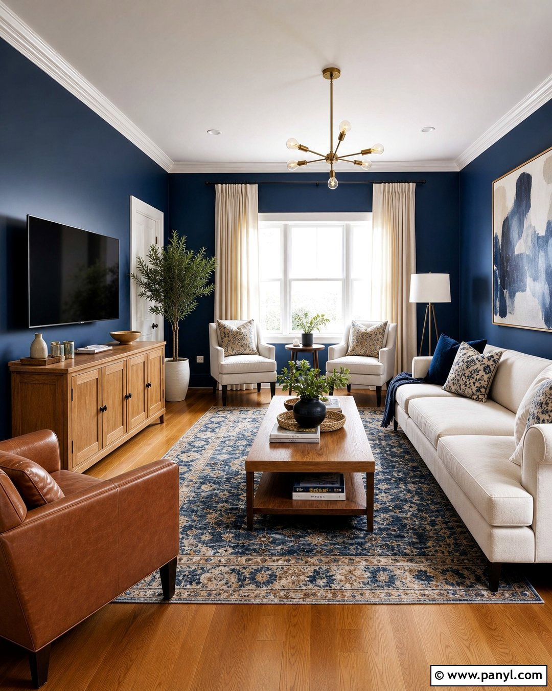 Navy Blue Walls With Honey Oak Furniture - 25 Wall Colour With Wooden Furniture Ideas