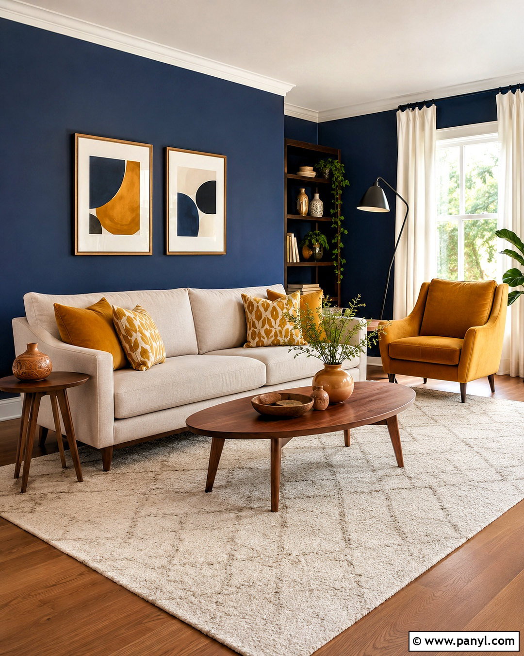 Navy Blue Walls With Mustard Yellow Accents - 20 navy blue walls living room ideas