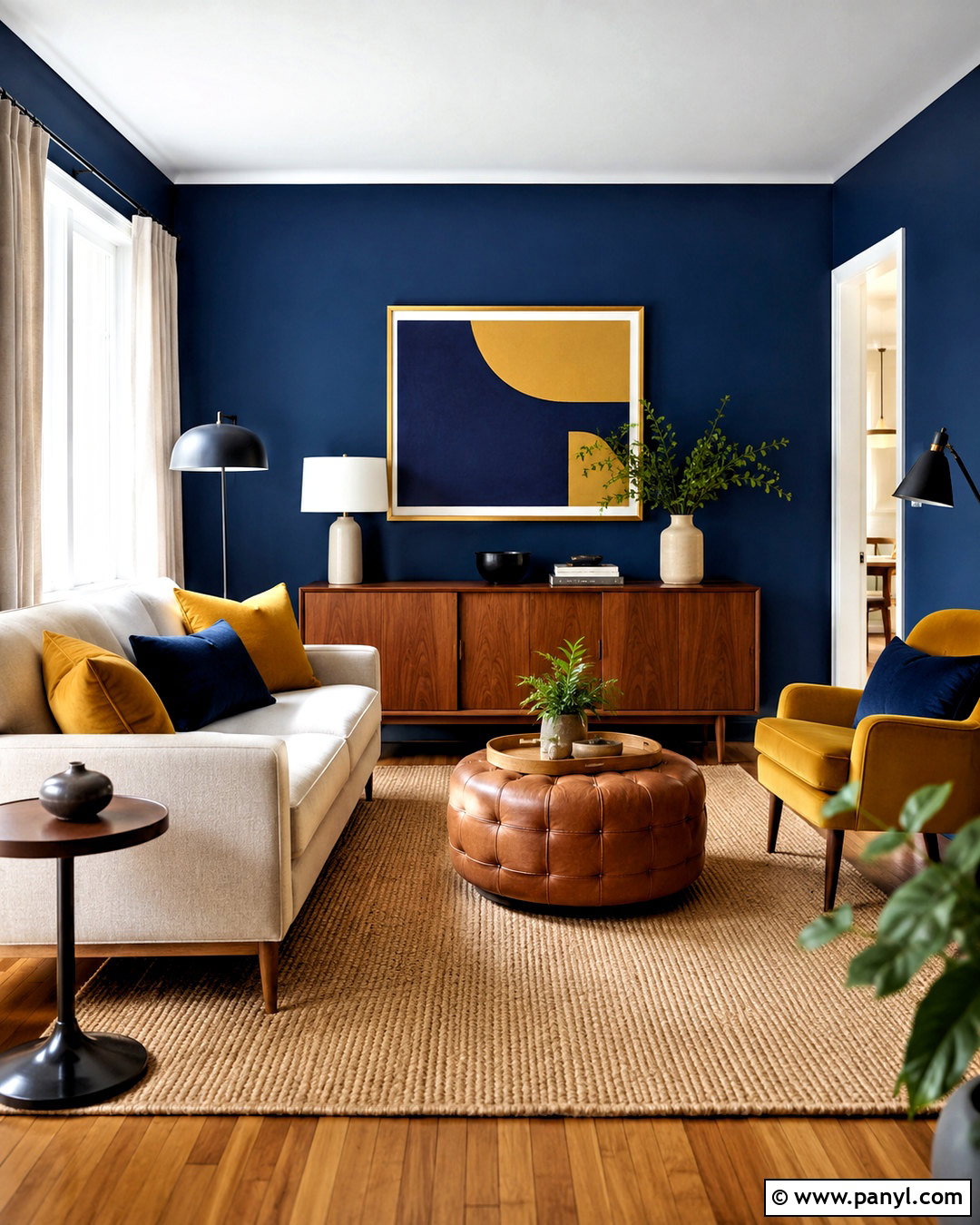 Navy Blue Walls With Mustard Yellow Accents - 40 navy blue walls