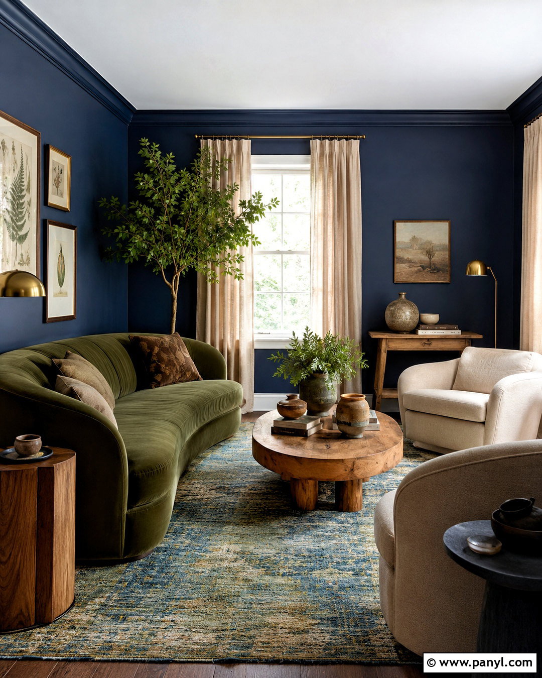 Navy Blue Walls With Olive Green Furniture - 20 navy blue walls living room ideas