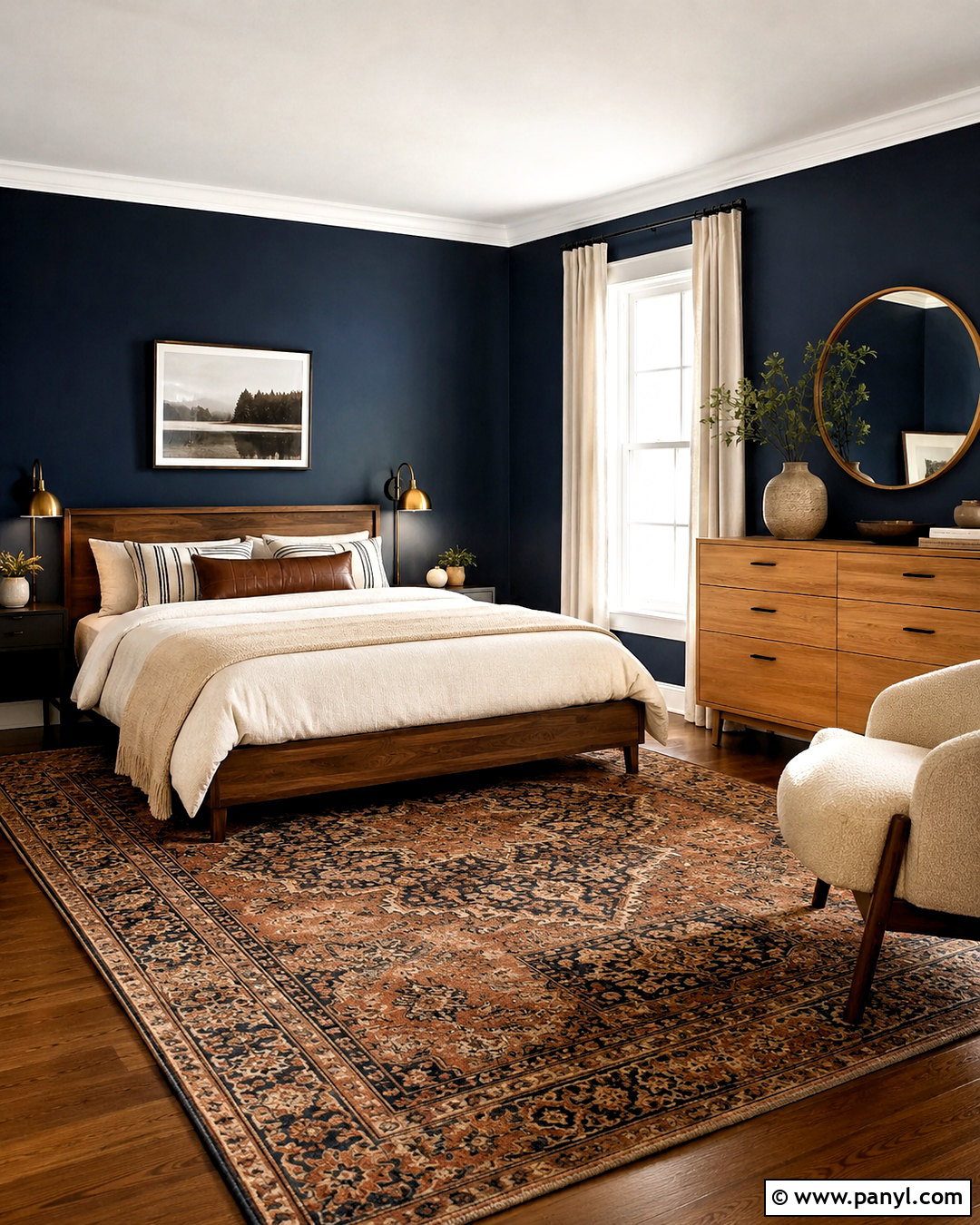 Navy Blue Walls With Warm Wood Furniture - 40 navy blue walls