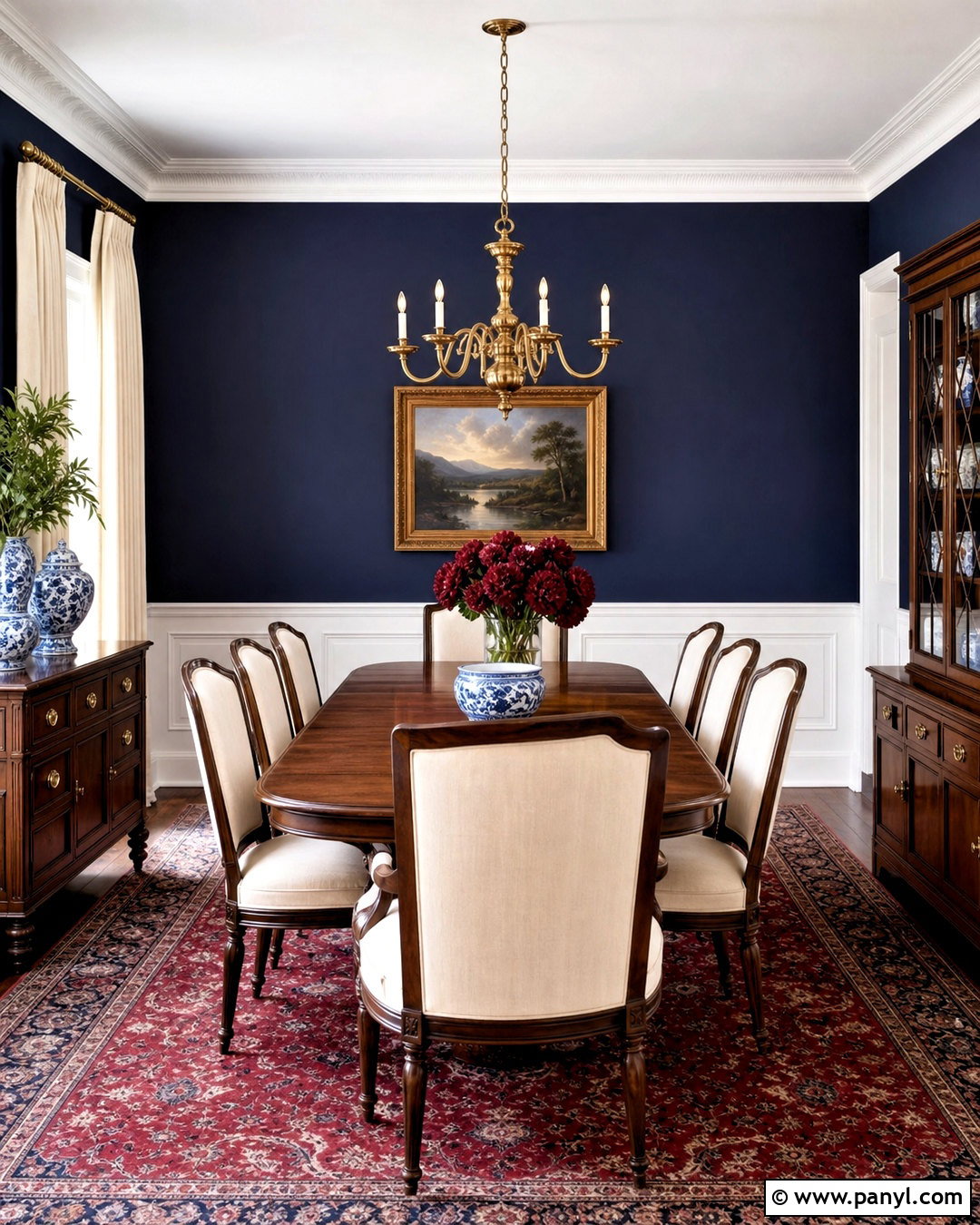 Navy Blue Walls With White Molding - 20 traditional wall painting ideas