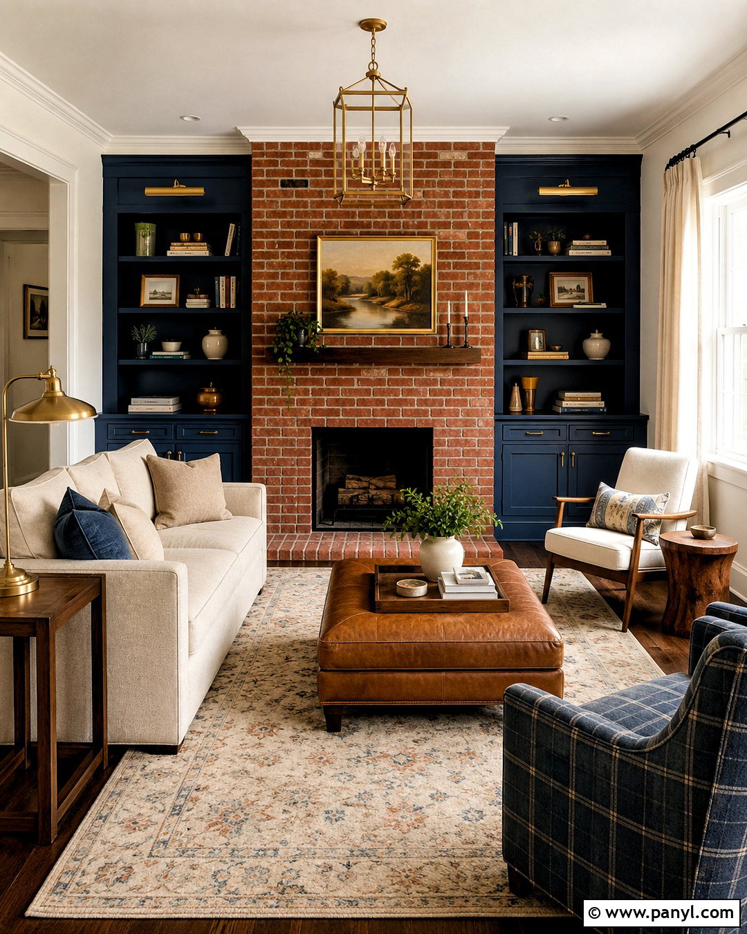 Navy Blue With A Brick Wall - 20 What Color Goes With Brick Wall Ideas