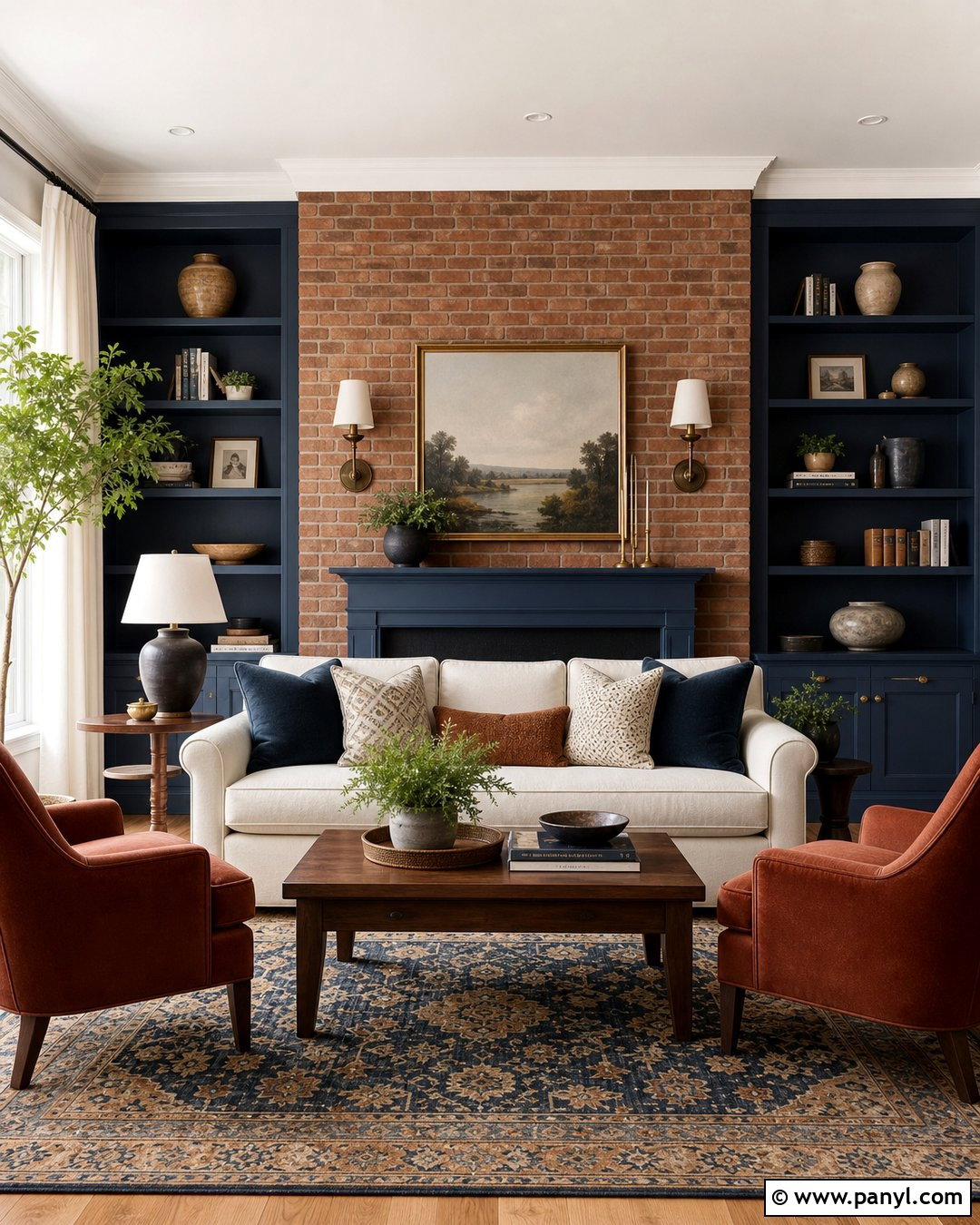 Navy Blue With Red Brick Wall - 20 Brick Wall Color Matching Ideas
