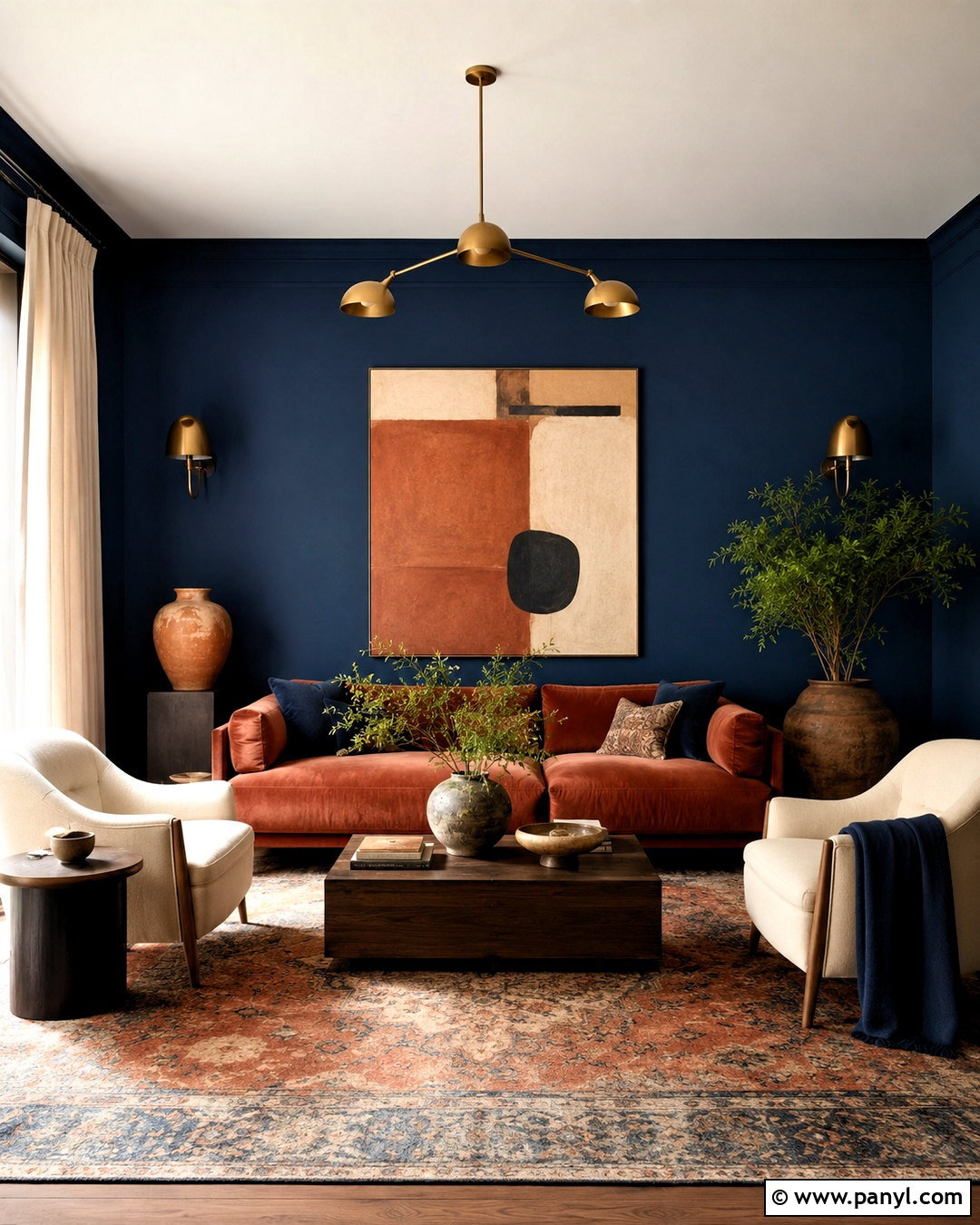 Navy Blue and Terracotta Living Room - 20 blue and terracotta living room ideas