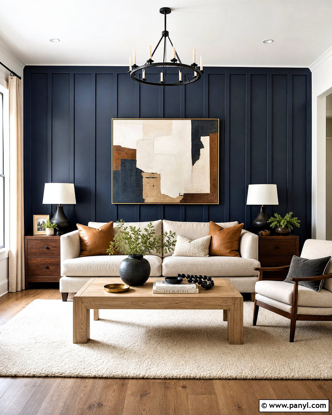 Navy Board And Batten Accent Wall - 20 navy accent wall living room ideas