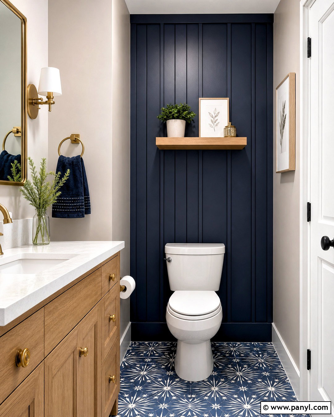 Navy Board And Batten Behind Toilet Accent Wall - 20 behind toilet accent wall ideas