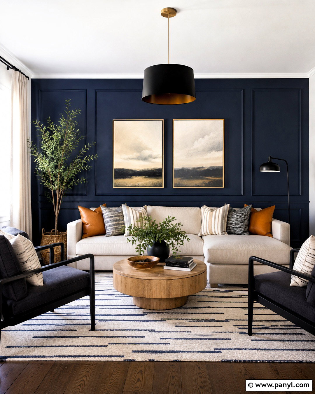 Navy Board And Batten Feature Wall - 20 navy feature wall living room ideas
