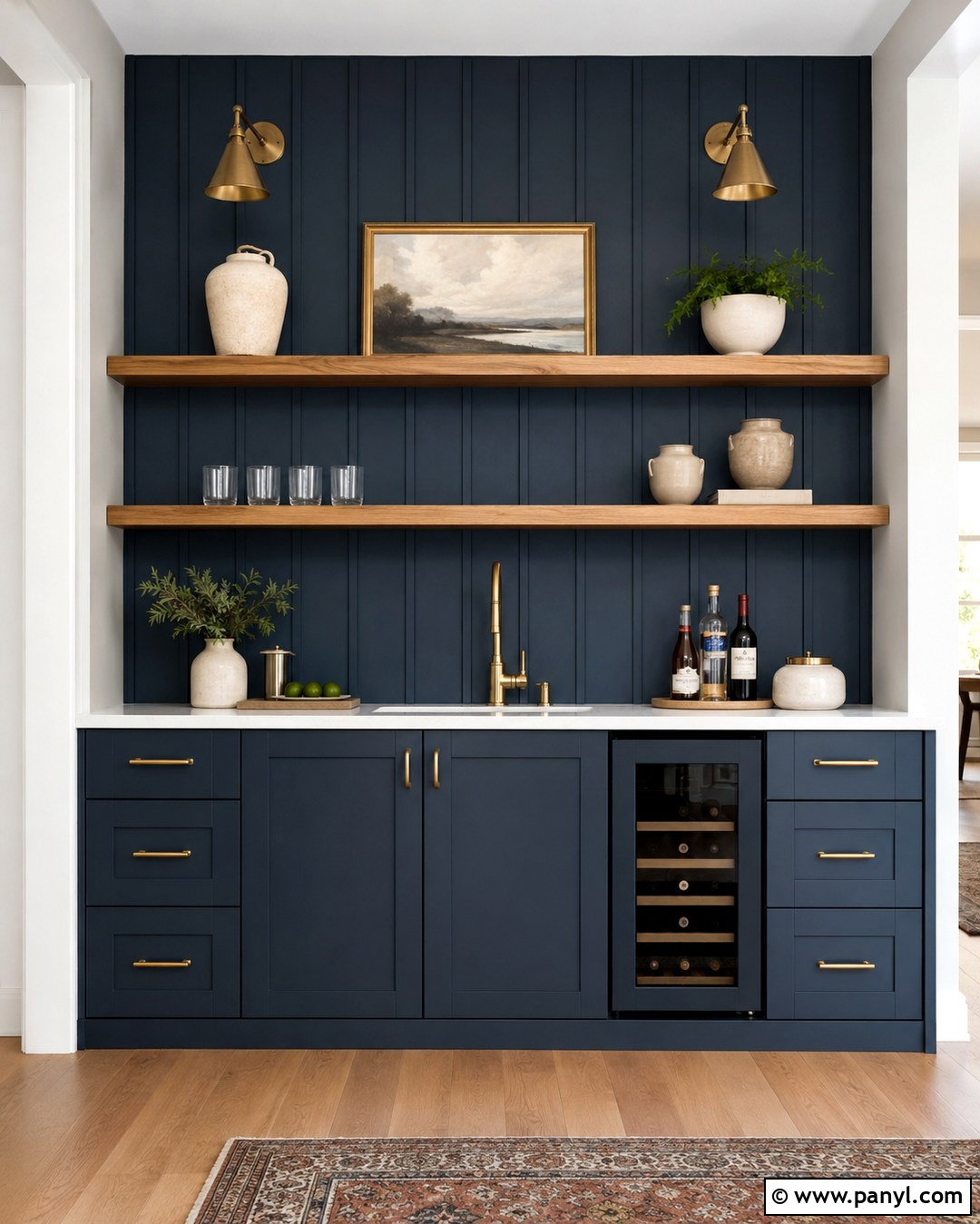 Navy Board And Batten Home Bar Accent Wall - 20 Home Bar Accent Wall Ideas