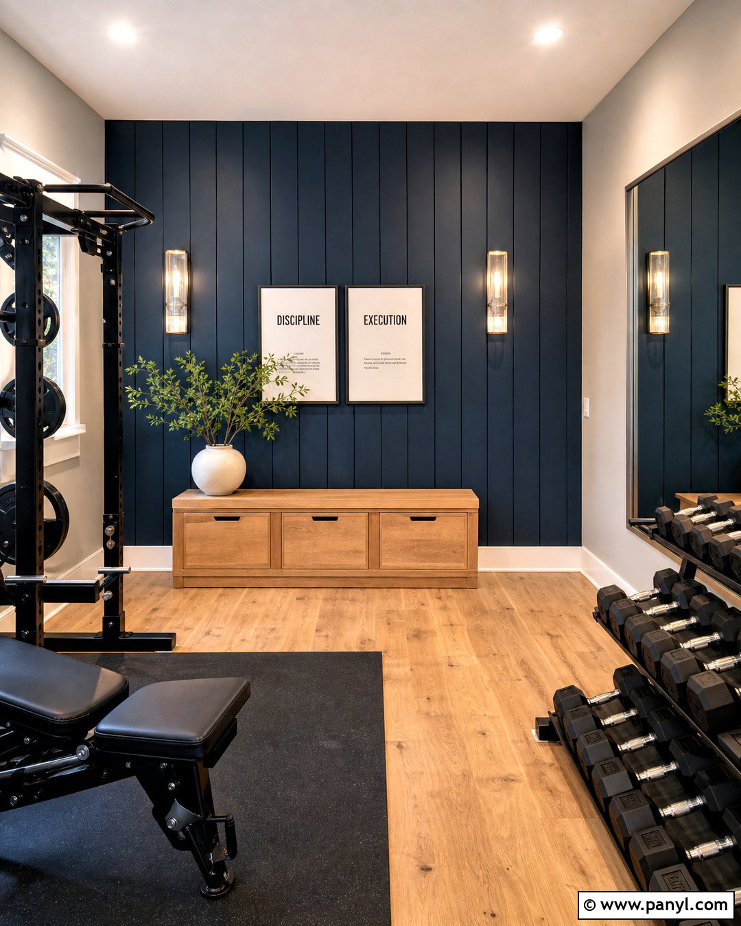 Navy Board And Batten Home Gym Accent Wall - 20 home gym accent wall ideas