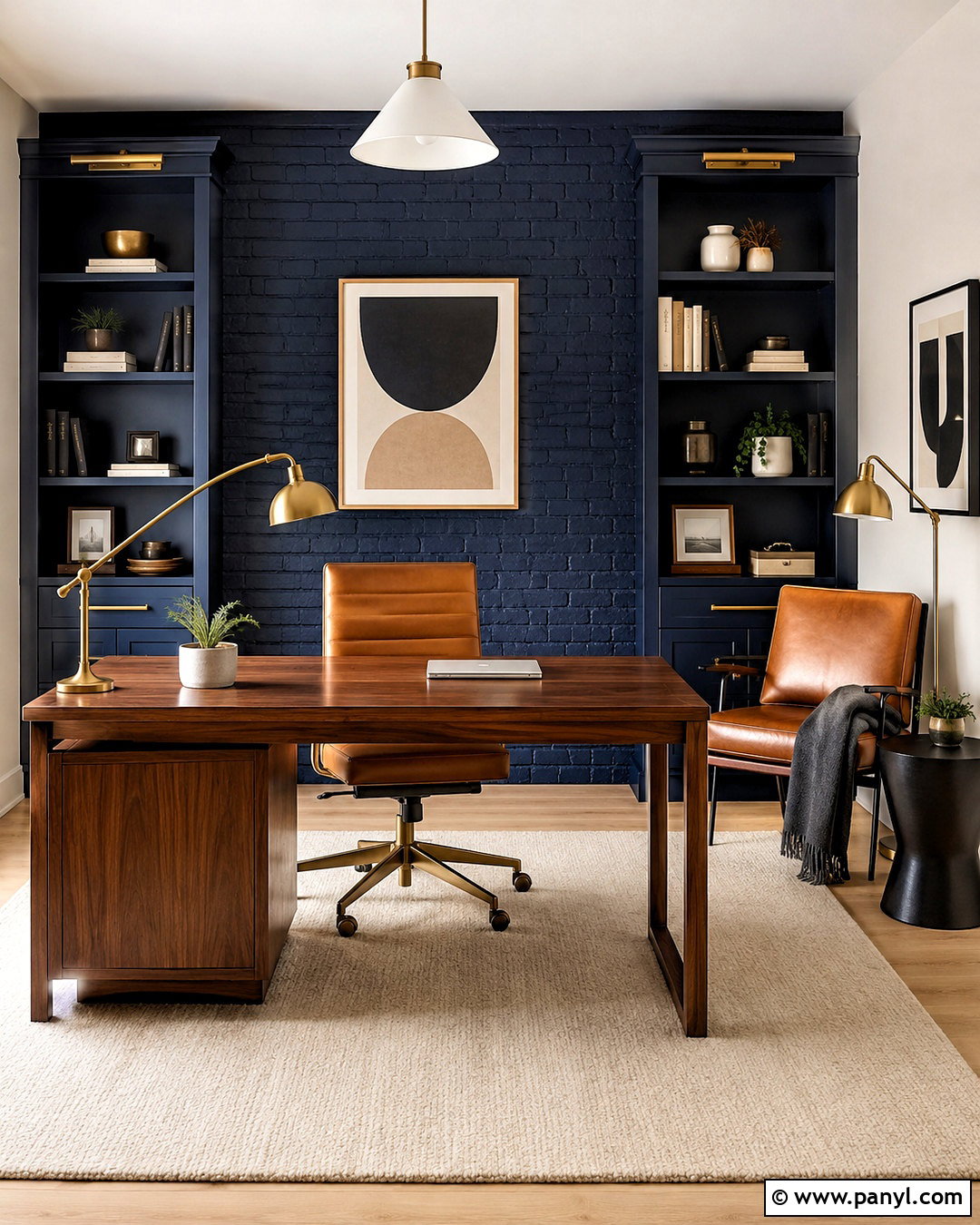 Navy Brick Wall Home Office - 20 colored brick wall interior design ideas