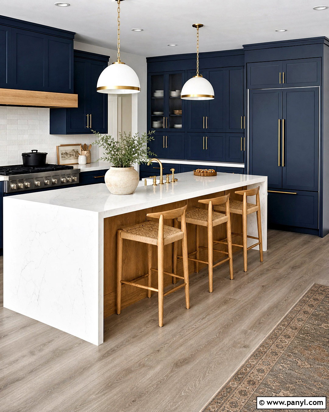 Navy Cabinets With Natural Wood Island - 20 navy and wood kitchen ideas