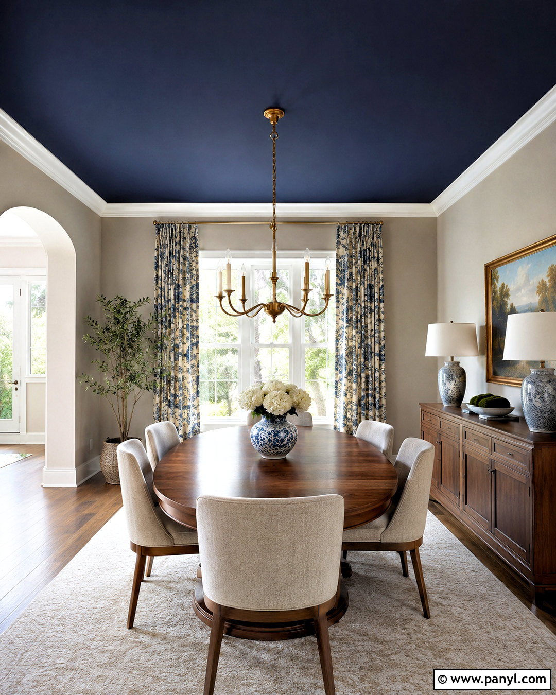 Navy Ceiling Dining Room - 20 dark painted ceiling ideas