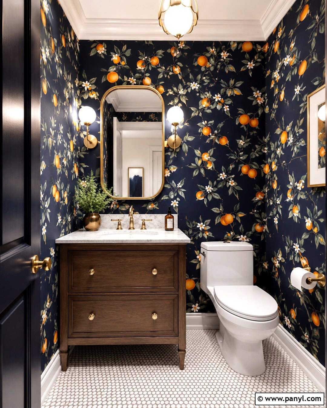 Navy Citrus Powder Room - 20 Citrus Wall Ideas