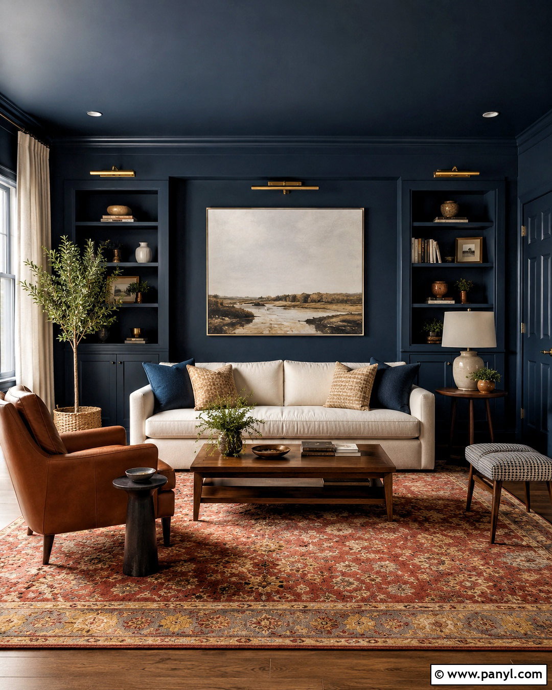 Navy Color Drenched Living Room Wall - 20 living room wall designs