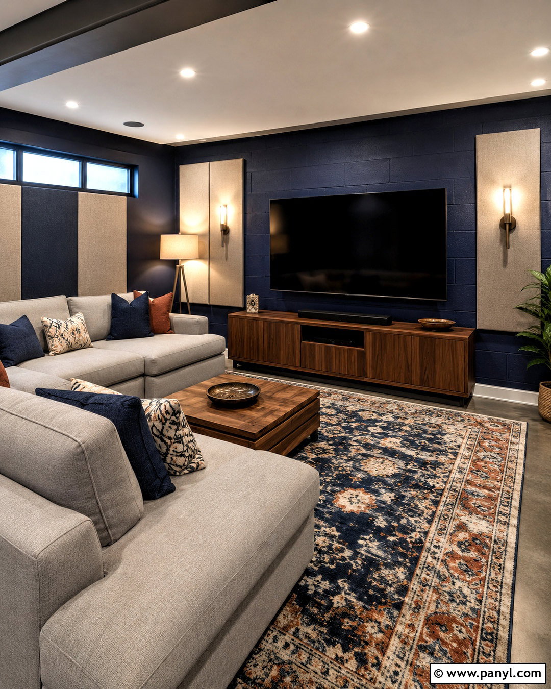 Navy Concrete Wall Media Room - 20 concrete wall paint ideas