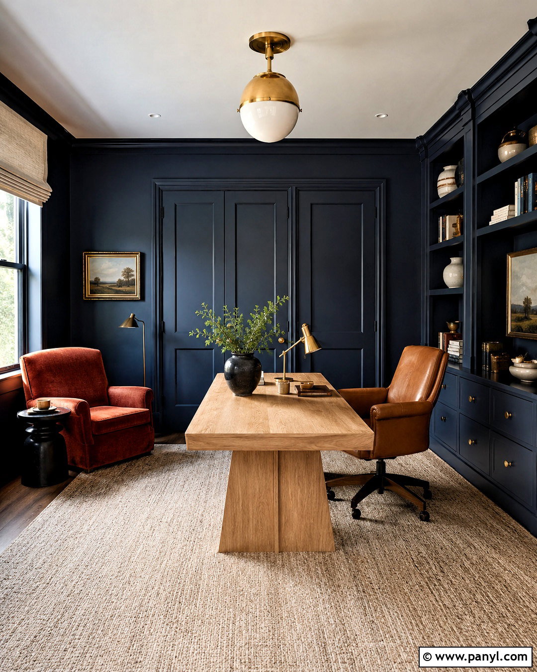 Navy Dark Walls Home Office - 40 dark walls