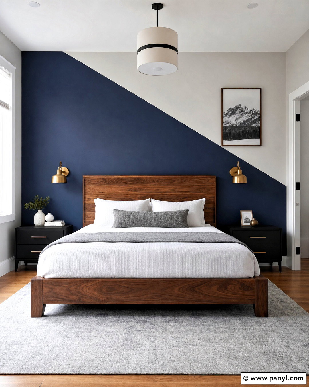 Navy Diagonal Bedroom Wall - 20 geometric wall paint bedroom ideas