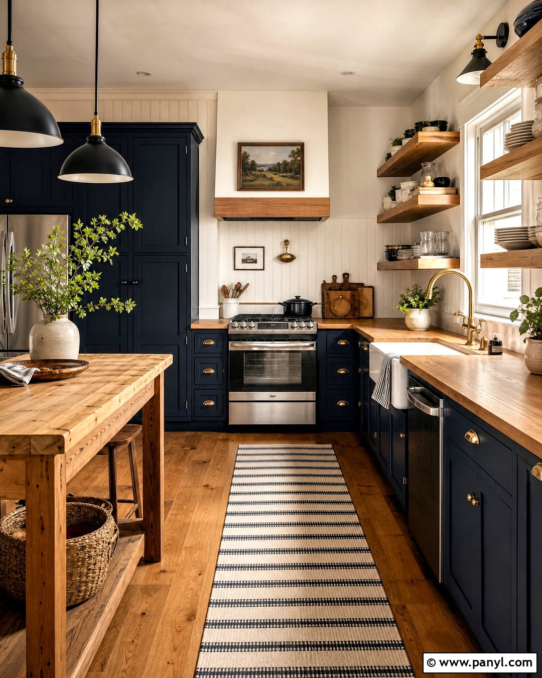 Navy Farmhouse Kitchen With Butcher Block - 20 navy and wood kitchen ideas