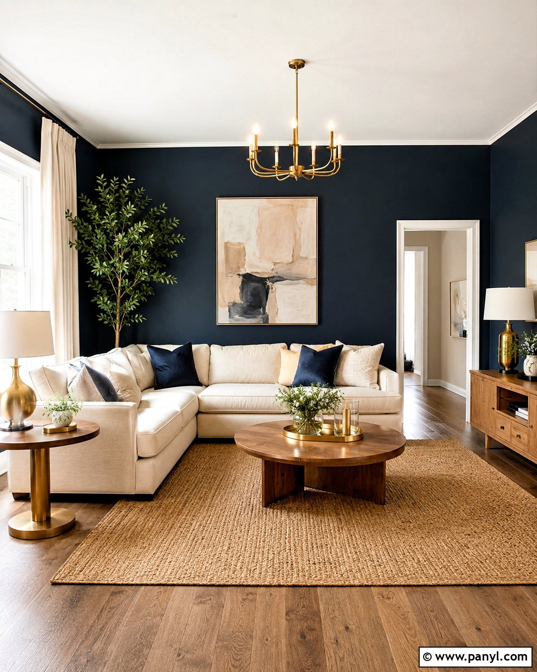 Navy Feature Wall With Cream Sofa - 20 navy feature wall living room ideas