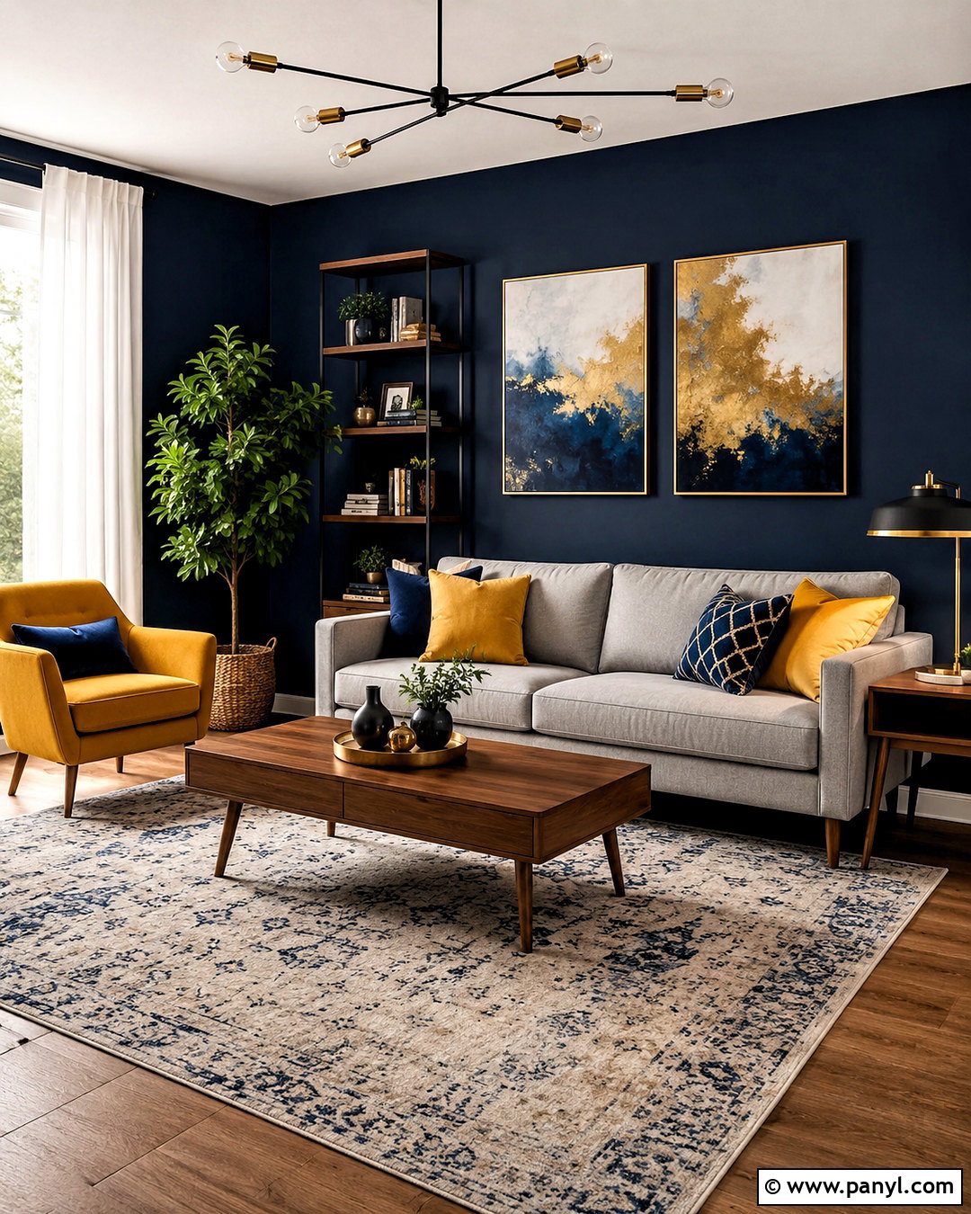 Navy Feature Wall With Mustard Accents - 20 navy feature wall living room ideas