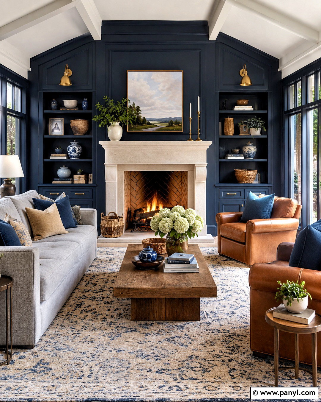 Navy Fireplace Sunroom - 20 blue sunroom ideas