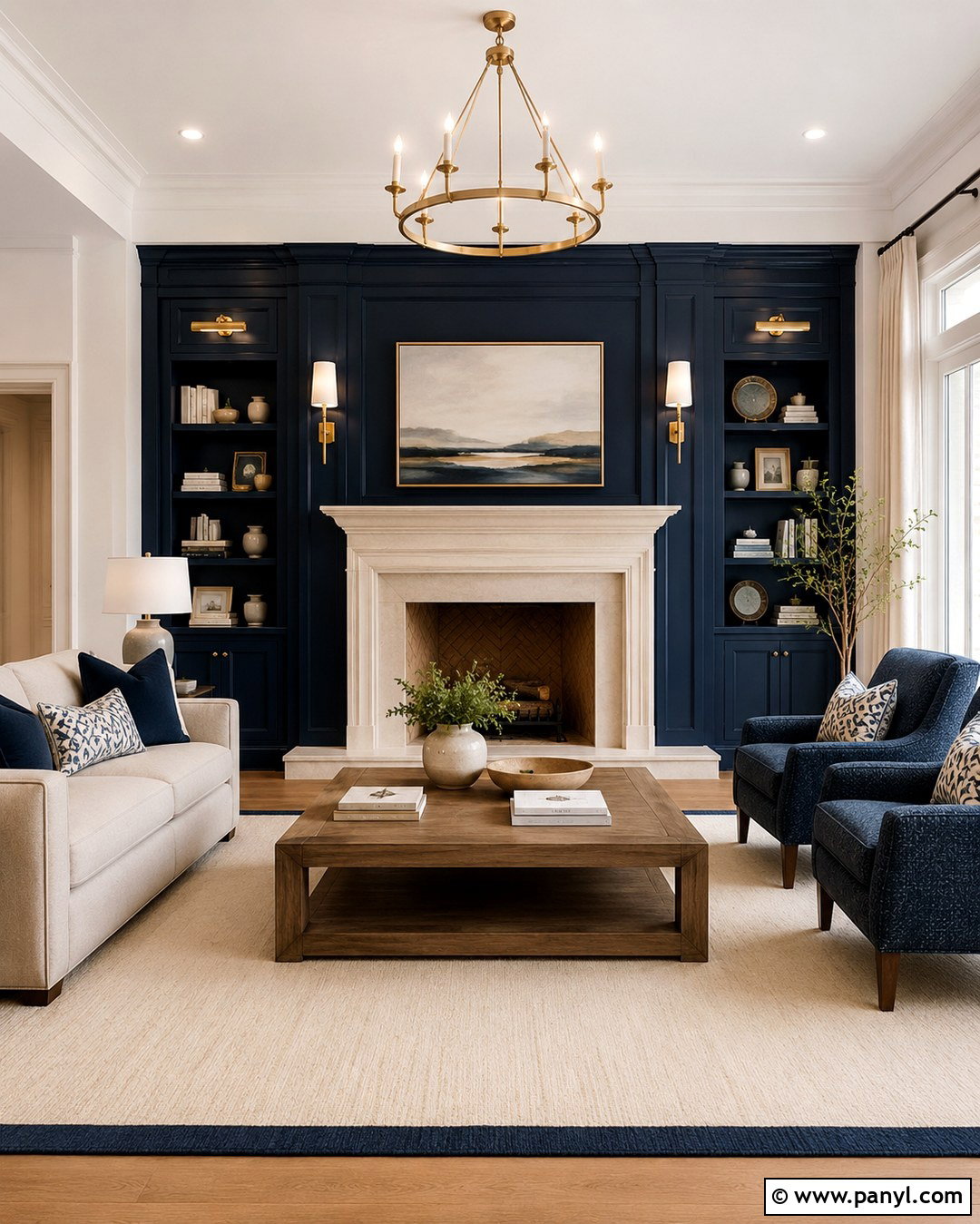 Navy Fireplace Wall With Cream Surround - 20 Navy And Cream Walls
