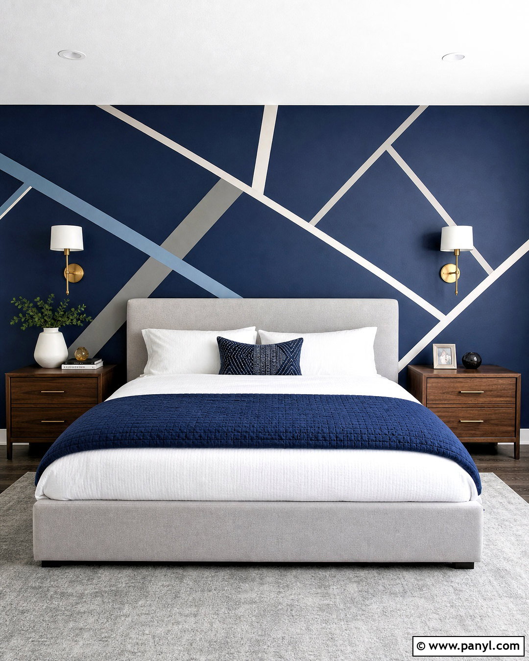 Navy Geometric Bedroom Wall - 20 geometric wall paint ideas