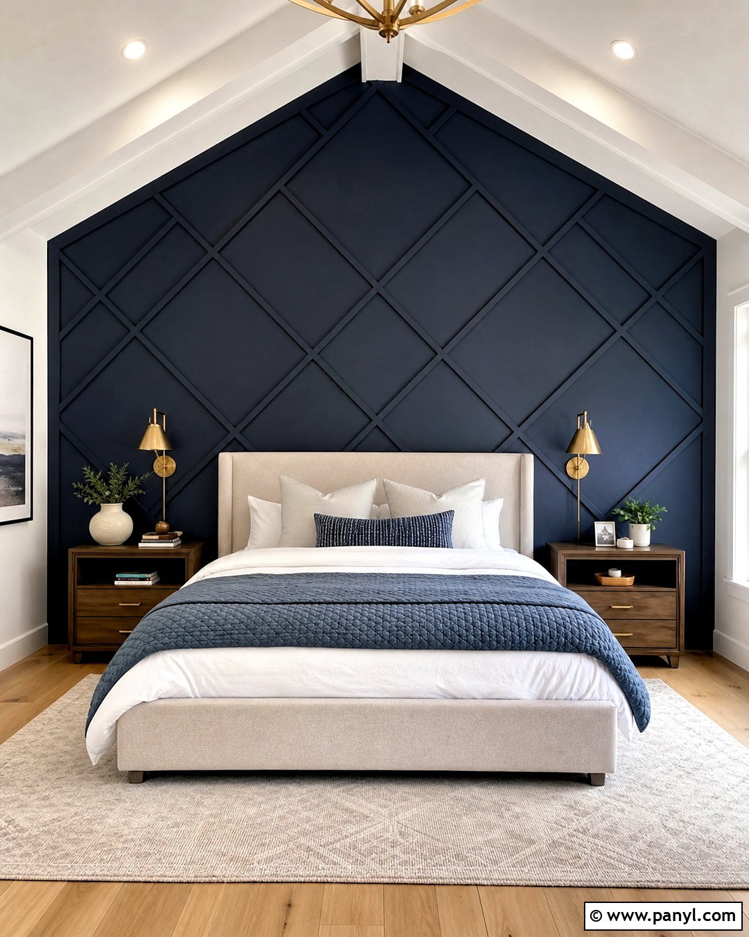 Navy Geometric Bedroom Wall - 20 geometric feature wall ideas