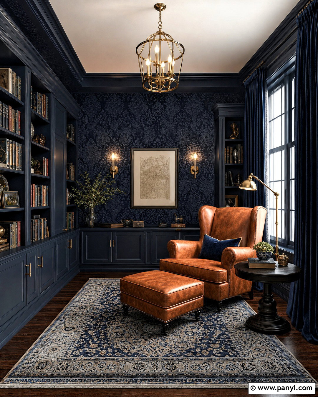 Navy Gothic Damask Wallpaper Reading Room - 20 gothic damask pattern wallpaper ideas