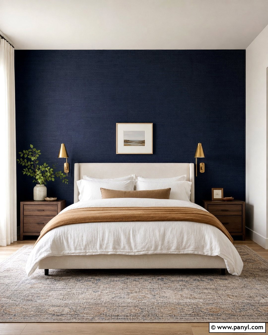 Navy Grasscloth Accent Wall - 35 Navy Accent Wall Ideas