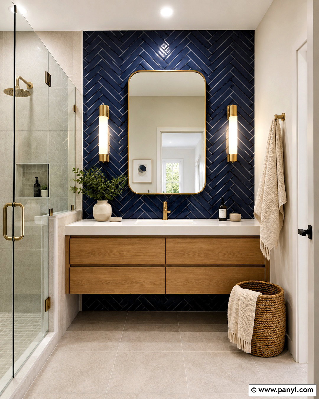 Navy Herringbone Tile Bathroom - 20 navy bathroom ideas