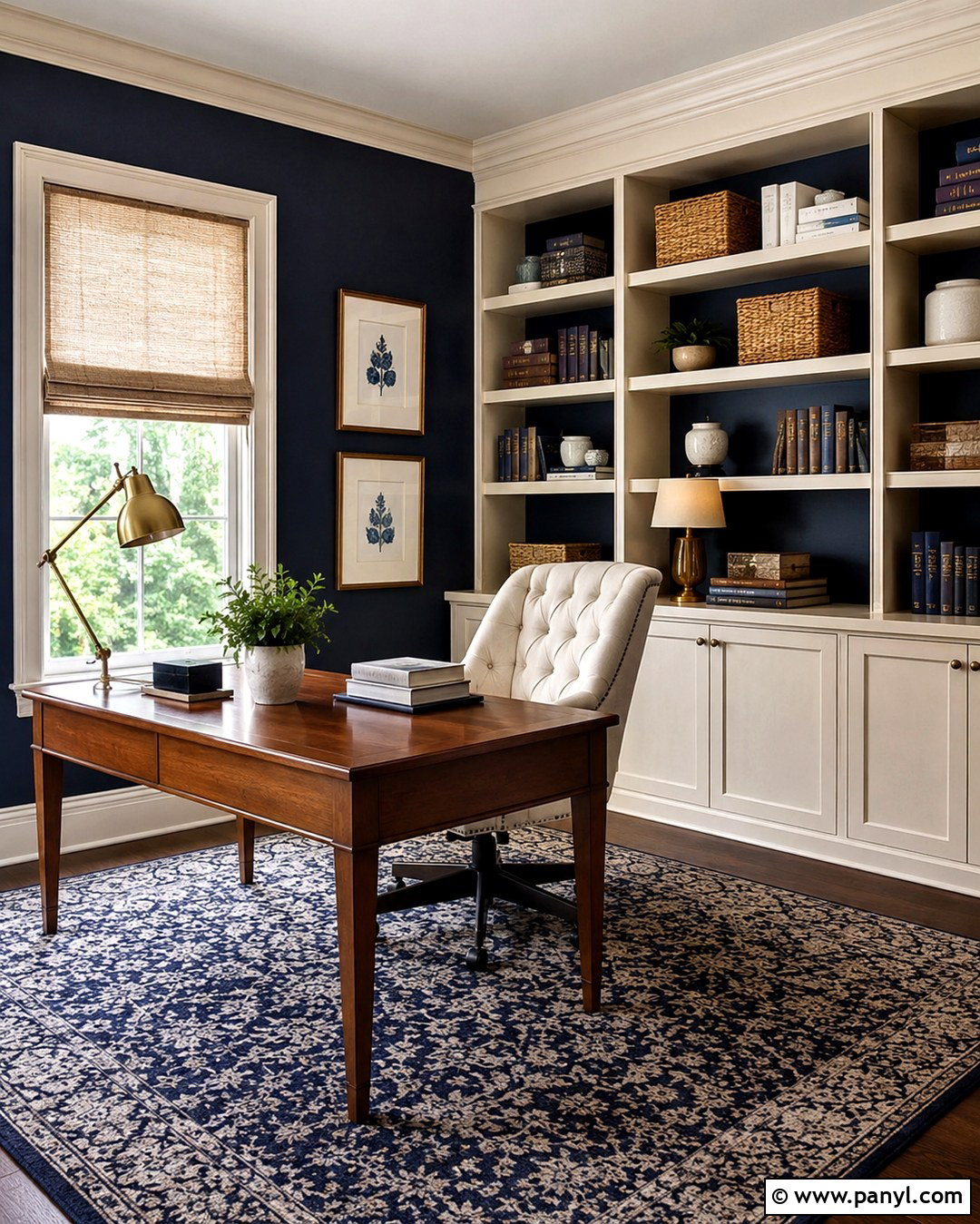 Navy Home Office Walls With Cream Shelves - 20 Navy And Cream Walls