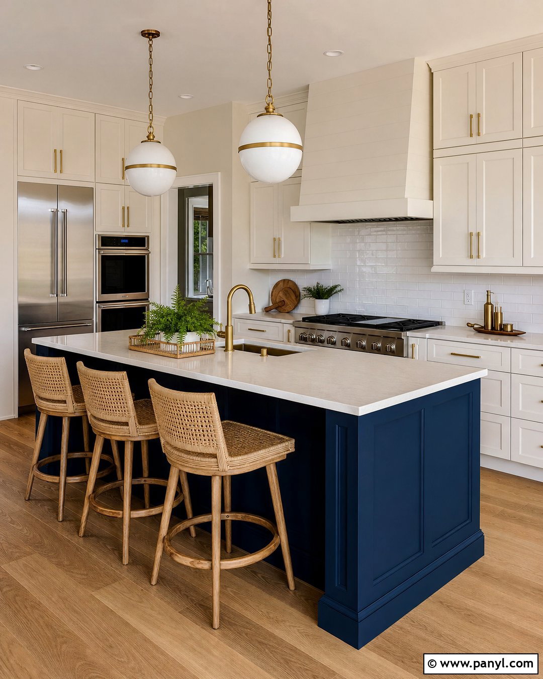 Navy Island With Alabaster Walls And White Cabinets - 25 Alabaster Walls With White Cabinets