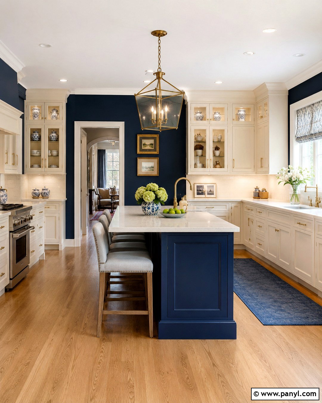 Navy Kitchen Wall With Cream Cabinets - 20 dark wall in kitchen ideas