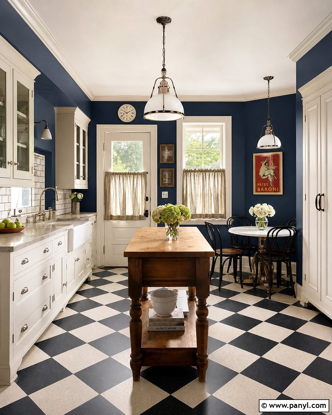Navy Kitchen Walls With Checkerboard Flooring - 30 navy kitchen walls