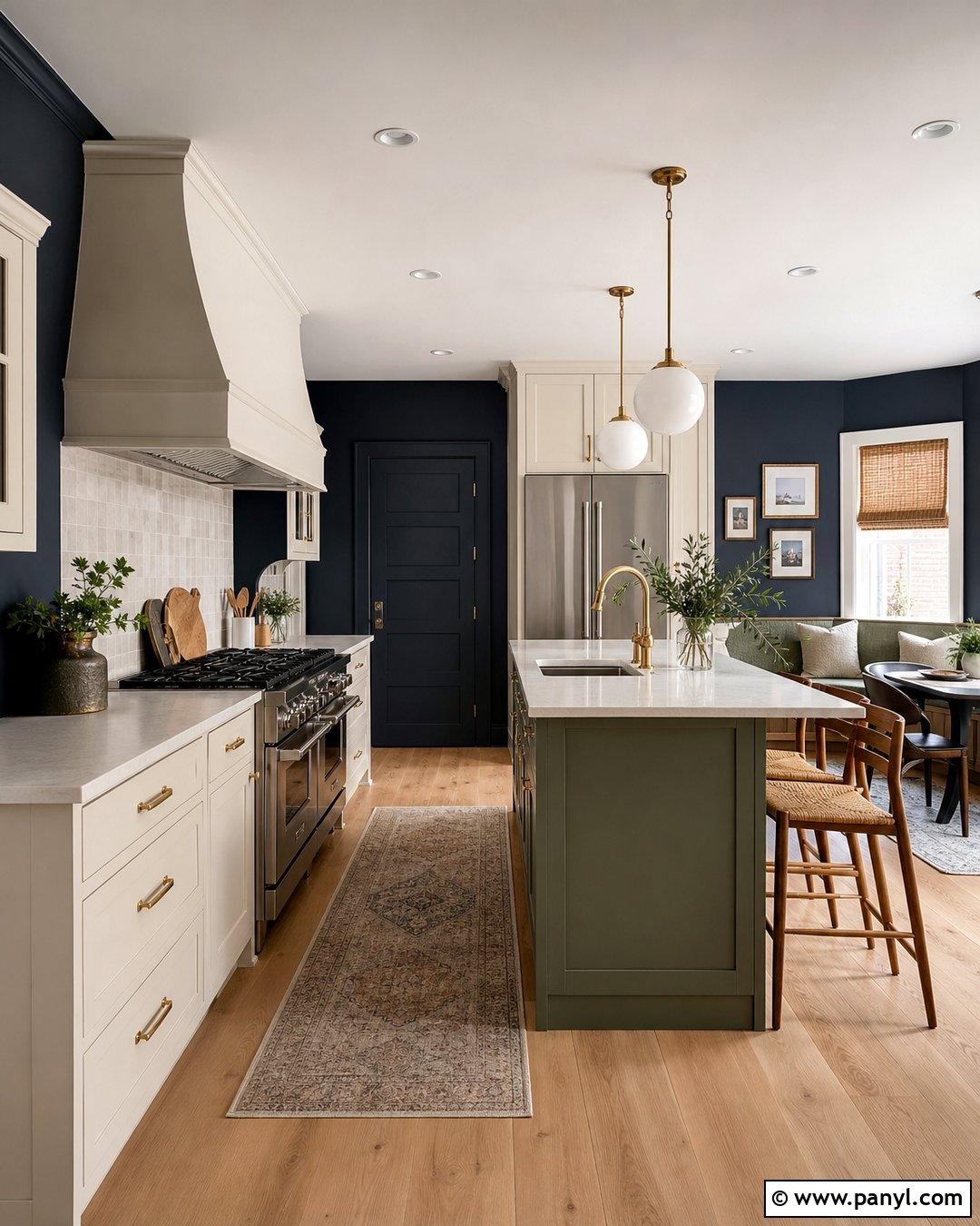 Navy Kitchen Walls With Green Accents - 30 navy kitchen walls